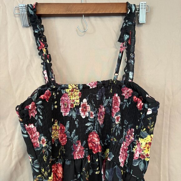 Xhilaration Pink and Yellow Floral/Black Summer Dress Adjustable Straps Small - Picture 6 of 9